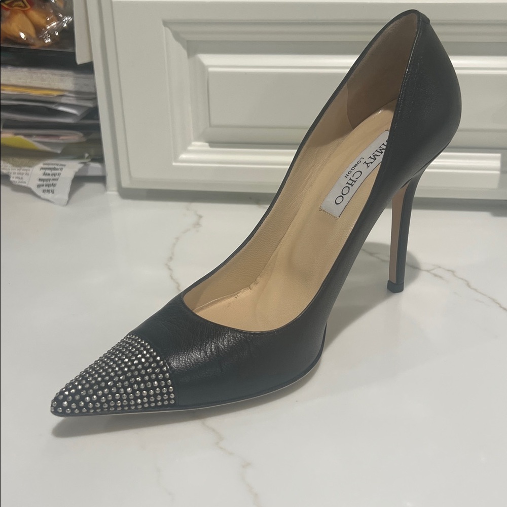 Jimmy Choo Amika Black Napa Leather  Heels. 38.